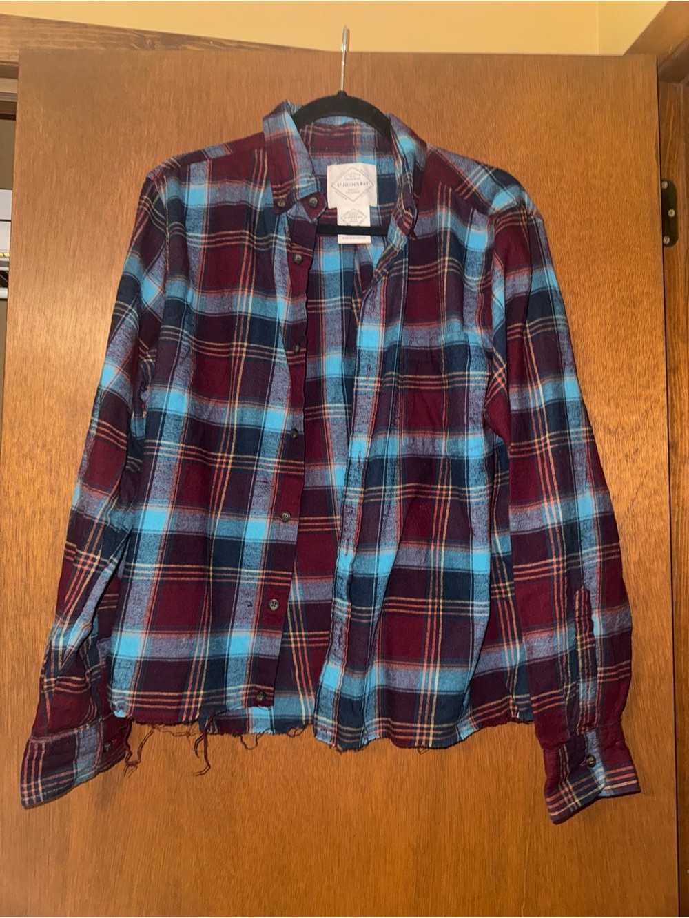 St. John's Bay Burgundy and Light Blue Plaid Button-Down Shirt